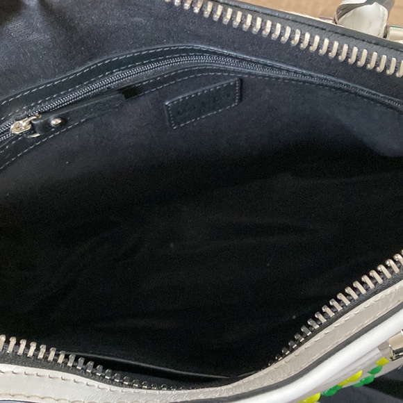 MILLY White Tote Satchel Geometric Multicolor Studs Detachable Strap Handbag - Picture 3 of 6